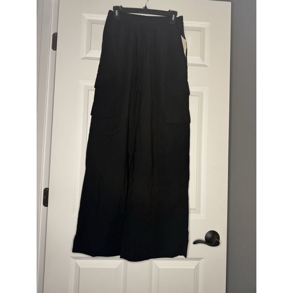 A New Day Wide Leg Cargo Pants W Drawstring Black Small Nwt